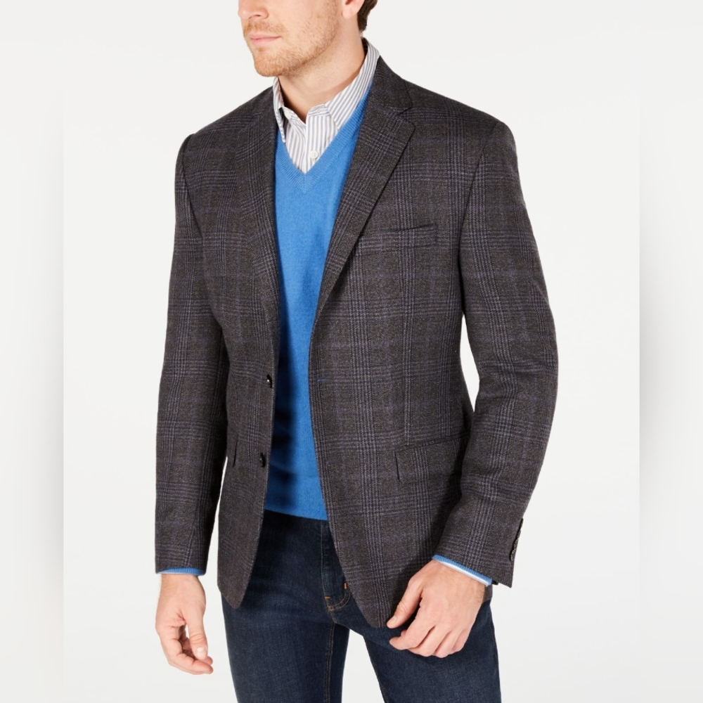 Lauren by Ralph Lauren Mens Blazer Plaid Printed Wool